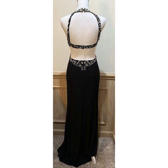 Floor Length Betsy & Adam Prom Dress ~ Black Size 2 ~ Beaded ~ Open Back - Picture 11 of 12